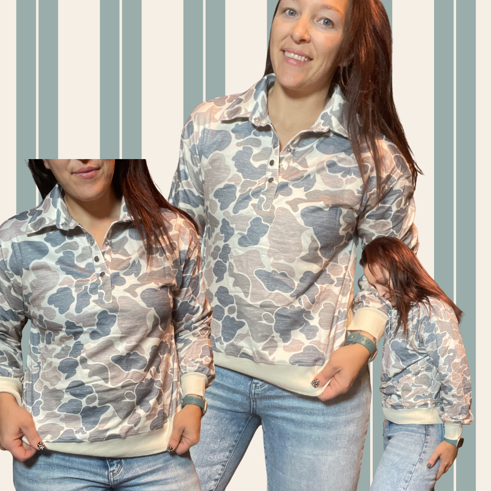 Camouflage Collared 1/4 snap Pullover Sweatshirt