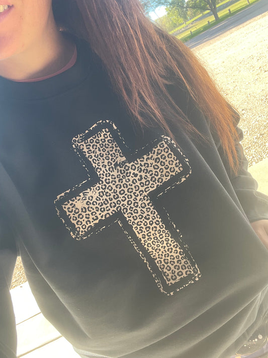 Leopard Cross Crewneck Sweatshirt