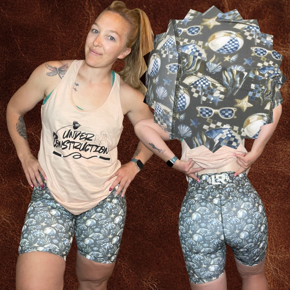 Coastal Check-Long Compression with pockets *New Design*