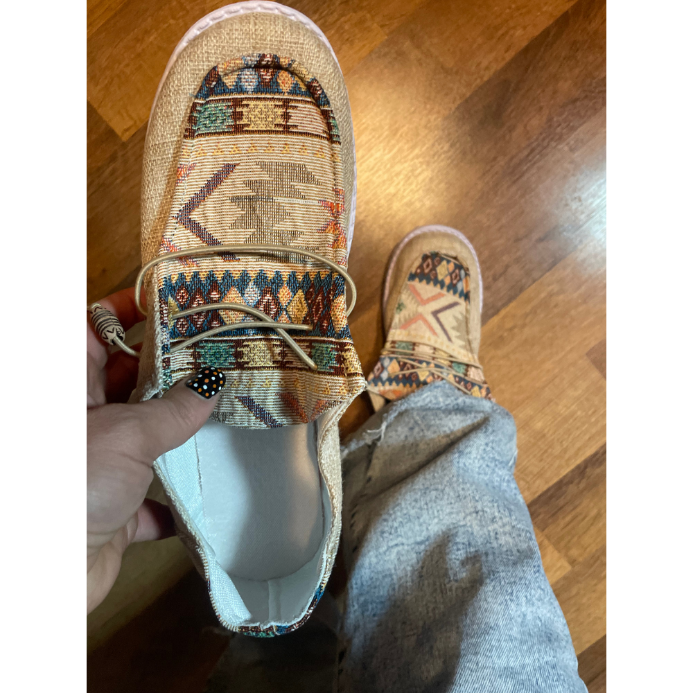 Beige aztec Slip On Shoes