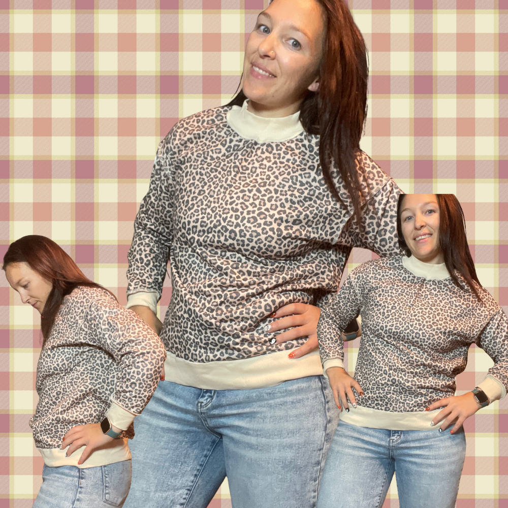 Leopard Print Mock Neck Sweatshirt