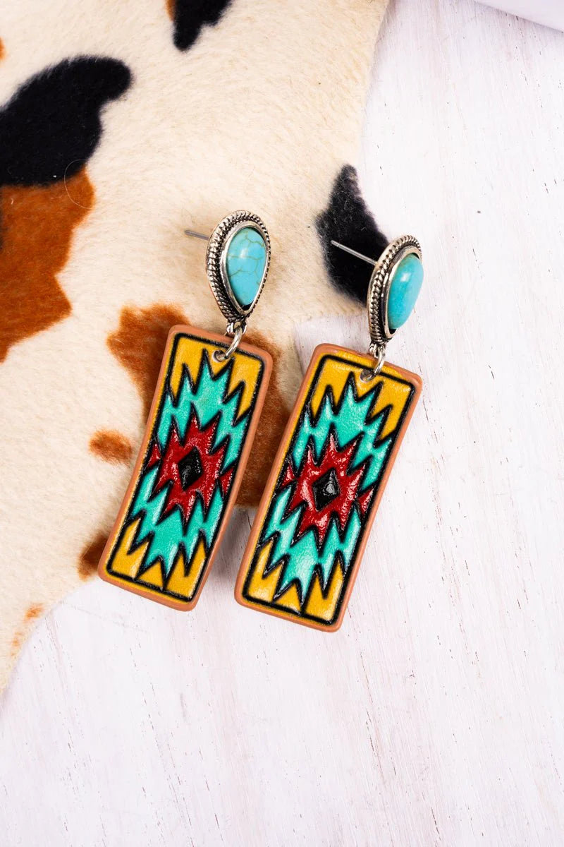 Turquoise Aurora Alley Faux Leather Earrings